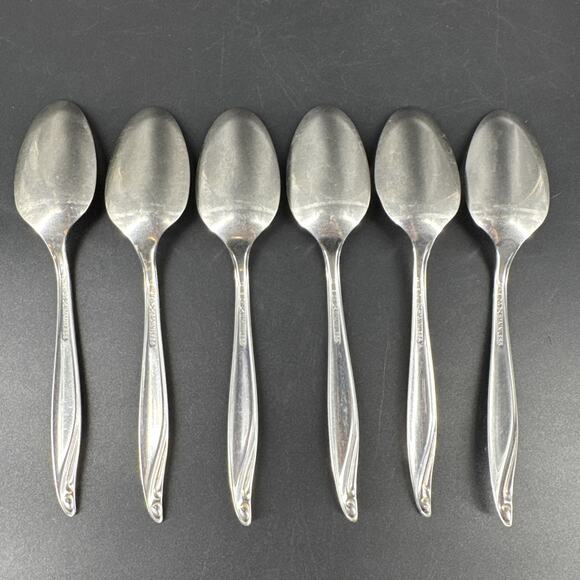 Wm A Rogers Oneida Surf Club Stainless Oval Teaspoons Lot of 6 - Picture 8 of 9